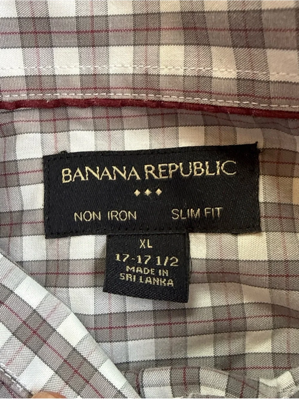 Banana Republic Non Iron Slim Fit Shirt Mens Size XL 17-17 1/2  Grey White Plaid